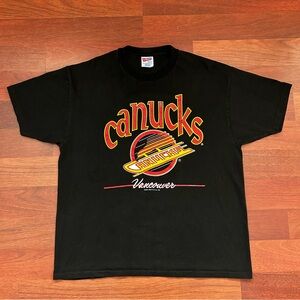 Vintage 90’s Vancouver Canucks Retro Single Stitch Black T-Shirt Size XL